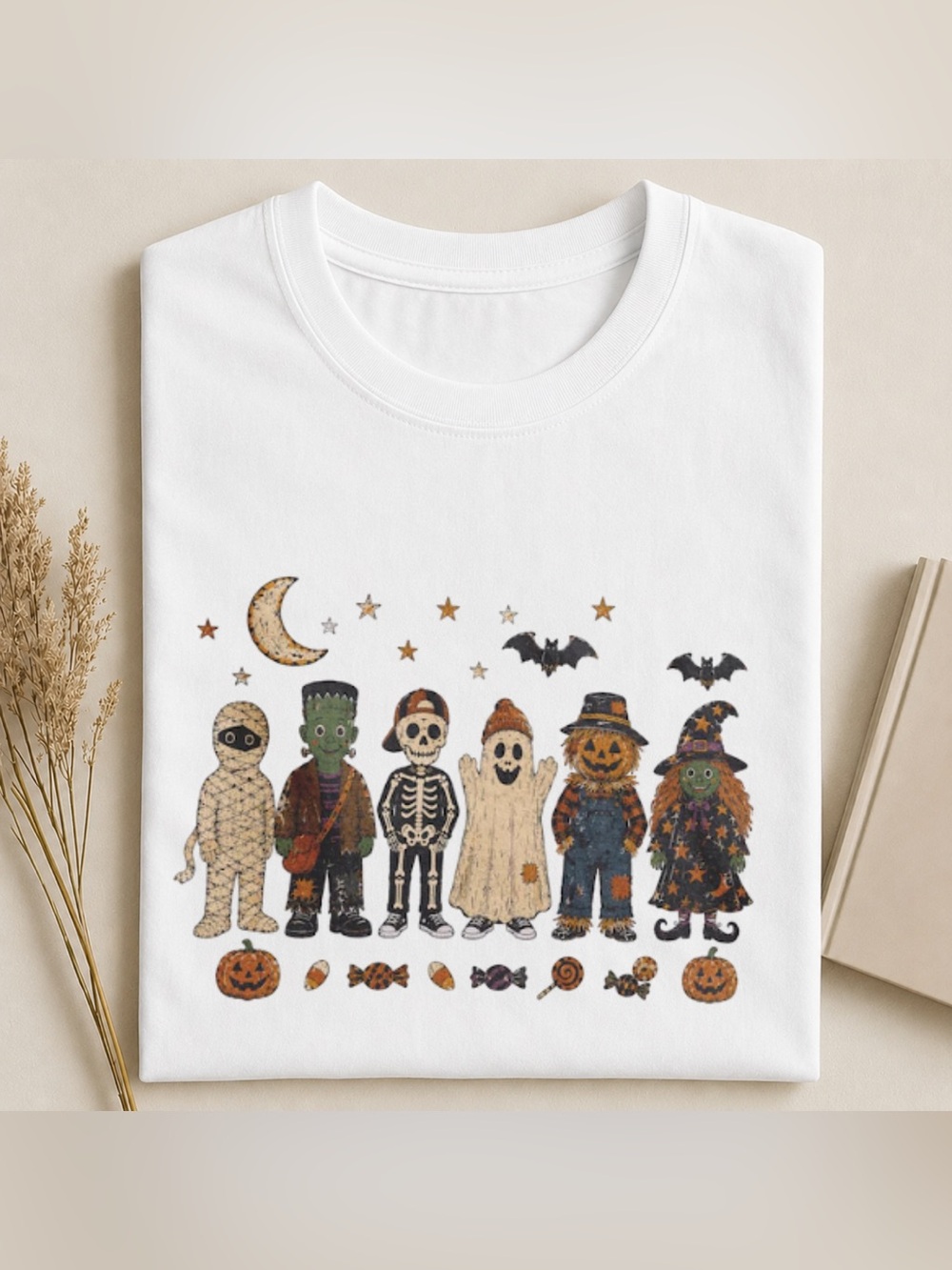 Halloween Cute Ghost Costume Graphic Tee - White Vintage and Witch Illustration